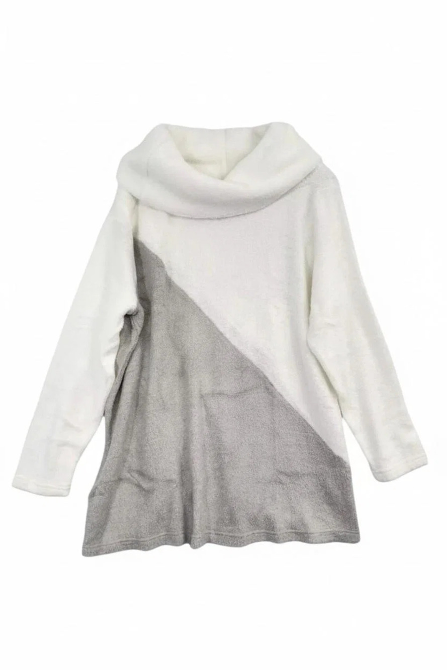 Nina Leonard Women's Cowl-Neck Colorbock Sweater Gray/White - Regular